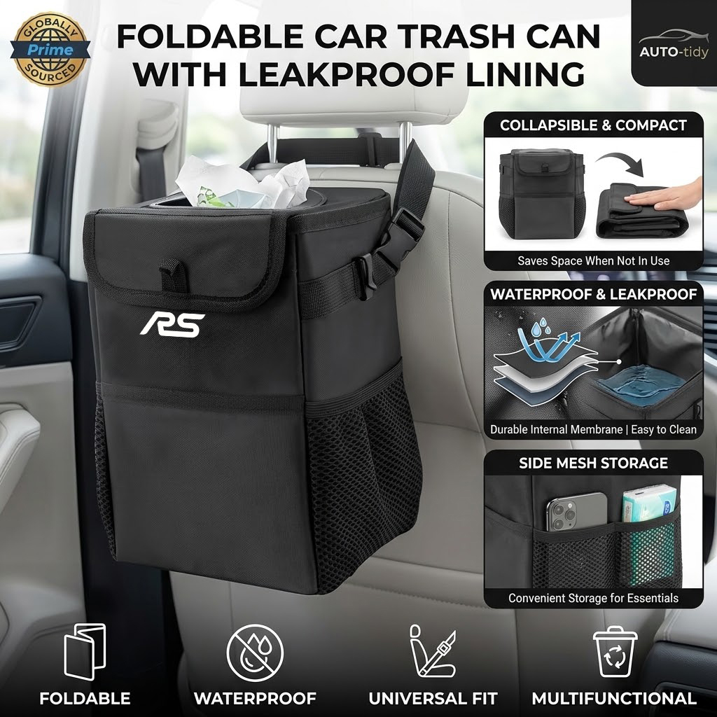 Waterproof Car Trash Can With Lid - سلة مهملات للسيارة قابلة للطي ومضادة