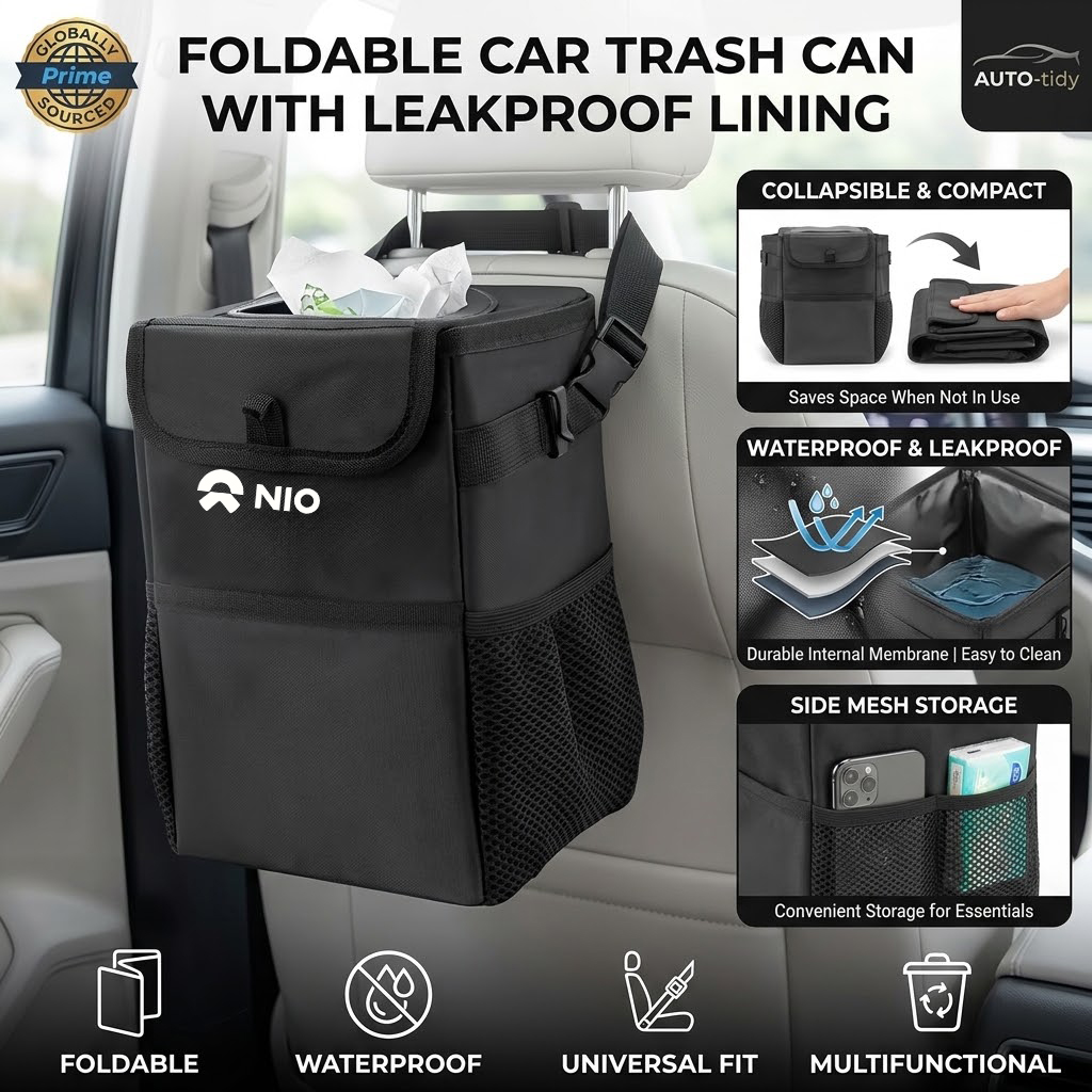 Waterproof Car Trash Can With Lid - صندوق قمامة للسيارة قابل للطي، محمول،