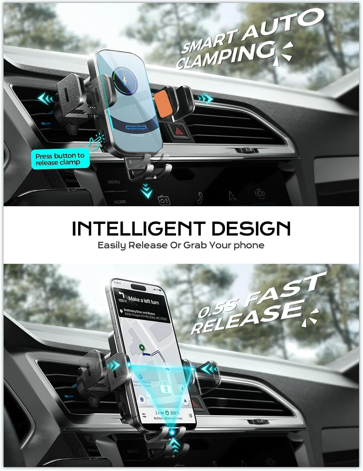 UYUXIO شاحن سيارة لاسلكي سوبر  - مراجعة Wireless Car Charger Mount Fast Charging وسعره